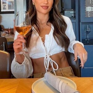 Etiquette White Ruched Crop Blouse with Tie Front